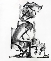 Mansoor Rahi, 14 x 16 Inch, Charcoal on Paper, Figurative Painting, AC-MSR-008